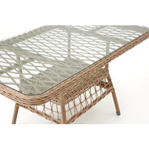 Palm Alüminyum Rattan Bahçe Balkon Oturma Grubu (3+1+1+masa ) Cappuci̇no -krem