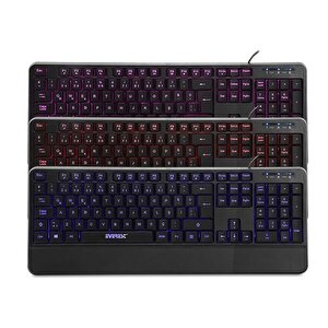 Everest Kb-r61 Bright Siyah Usb 3 Renk Aydınlatmalı Q Sabit Bilek Destekli Multimedia Klavye