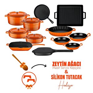 Döküm 12x Trendy Serisi 17 Parça Tencere & Tava Seti Turuncu