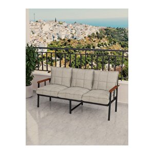 Modern Serisi Bahçe Takımı, Bahçe Mobilyası, Metal Koltuk Takımı - 3+1+1 Sehpalı - Bendir Krem Krem