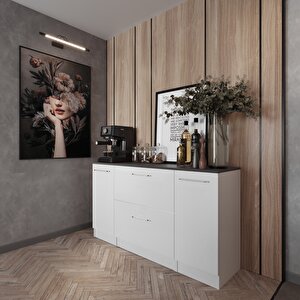 Juba Mutfak 2 Kapaklı-2 Çekmeceli Alt Modül -160 Cm - Çok Amaçlı Dolap -beyaz-tezgah Dahil
