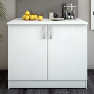Zambak Mutfak 2 Kapaklı- Alt Modül -90 Cm - Çok Amaçlı Dolap -beyaz-tezgah Dahil