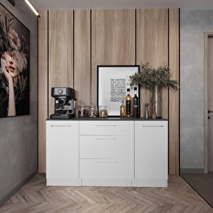 Jive Mutfak 2 Kapaklı-3 Çekmeceli Alt Modül -140 Cm - Çok Amaçlı Dolap -beyaz-tezgah Dahil