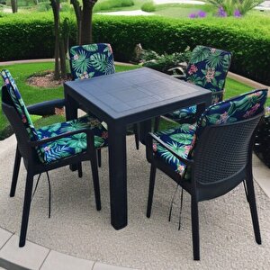 Lüks Arkalikli Sandalye Mi̇nderi̇ 6li 4cm Süngerli̇ Yeşi̇l Yaprak Desen