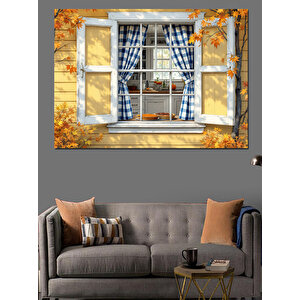 Sarı Çerçeveli Pencere Dekoratif Kanvas - Mdf Ahşap Tablo 70x100 cm