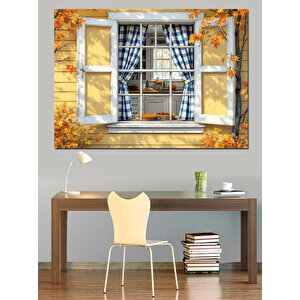 Sarı Çerçeveli Pencere Dekoratif Kanvas - Mdf Ahşap Tablo 70x100 cm