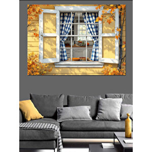 Sarı Çerçeveli Pencere Dekoratif Kanvas - Mdf Ahşap Tablo 70x100 cm