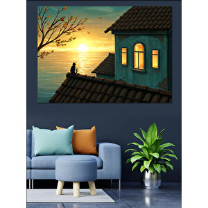 Pencerede Ayışığı Manzarası Dekoratif Kanvas - Mdf Ahşap Tablo 35x50 cm