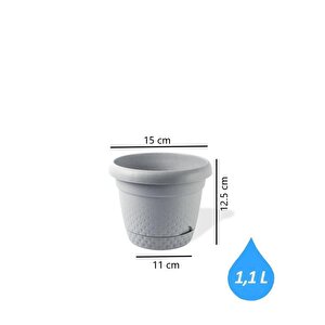 Krs-341 Dekoratif İnci Bitki Çiçek Saksı Takımı 1.1 Litre No 1 Gri