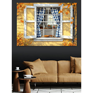 Sarı Çerçeveli Pencere Dekoratif Kanvas - Mdf Ahşap Tablo