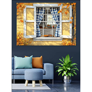 Sarı Çerçeveli Pencere Dekoratif Kanvas - Mdf Ahşap Tablo