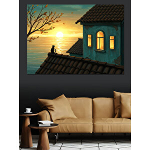 Pencerede Ayışığı Manzarası Dekoratif Kanvas - Mdf Ahşap Tablo 50x70 cm