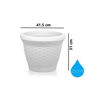 So-hs05 Plastik Hasır Desenli Dekoratif Saksı 25 Litre No 5 Kirli Beyaz
