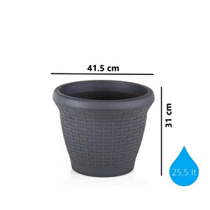 So-hs05 Plastik Hasır Desenli Dekoratif Saksı 25 Litre No 5 Antrasit