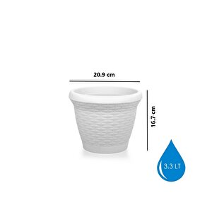 So-hs01 Plastik Hasır Desenli Dekoratif Saksı 3.3 Litre No 1 Kirli Beyaz