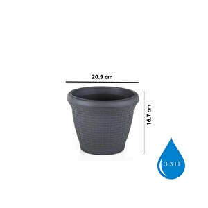 So-hs01 Plastik Hasır Desenli Dekoratif Saksı 3.3 Litre No 1 Antrasit
