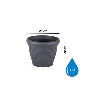 So-hs02 Plastik Hasır Desenli Dekoratif Saksı 6 Litre No 2 Antrasit
