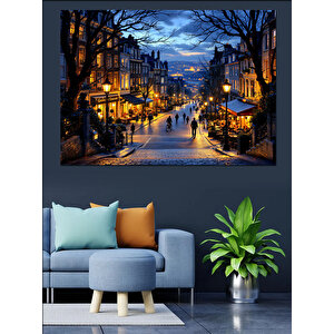 Sokak Lambalı Kış Akşamı Dekoratif Kanvas - Mdf Ahşap Tablo 100x140 cm