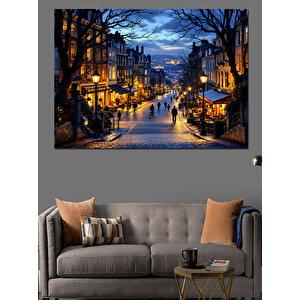 Sokak Lambalı Kış Akşamı Dekoratif Kanvas - Mdf Ahşap Tablo 100x140 cm