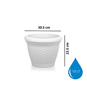 So-hs03 Plastik Hasır Desenli Dekoratif Saksı 10 Litre No 3 Kirli Beyaz