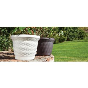 So-hs03 Plastik Hasır Desenli Dekoratif Saksı 10 Litre No 3 Kirli Beyaz