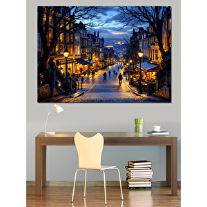 Sokak Lambalı Kış Akşamı Dekoratif Kanvas - Mdf Ahşap Tablo 70x100 cm