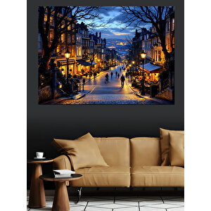 Sokak Lambalı Kış Akşamı Dekoratif Kanvas - Mdf Ahşap Tablo