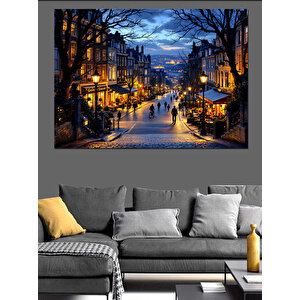 Sokak Lambalı Kış Akşamı Dekoratif Kanvas - Mdf Ahşap Tablo