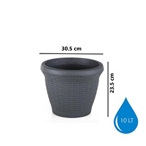 So-hs03 Plastik Hasır Desenli Dekoratif Saksı 10 Litre No 3 Antrasit