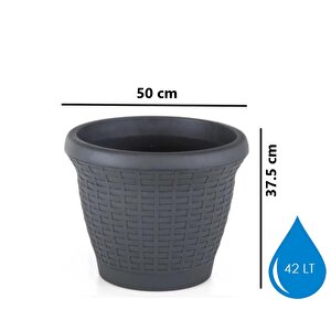 So-hs06 Plastik Hasır Desenli Dekoratif Saksı 42 Litre No 6 Antrasit