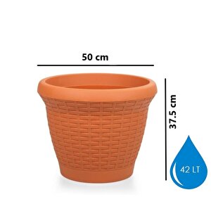 So-hs06 Plastik Hasır Desenli Dekoratif Saksı 42 Litre No 6 Kiremit