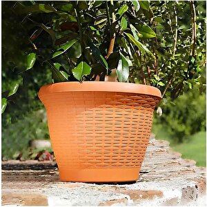So-hs06 Plastik Hasır Desenli Dekoratif Saksı 42 Litre No 6 Kiremit