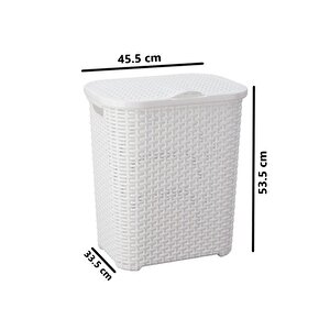 Sy-4626 Plastik Küçük Hasır Desen Kirli Çamaşır Sepeti Beyaz