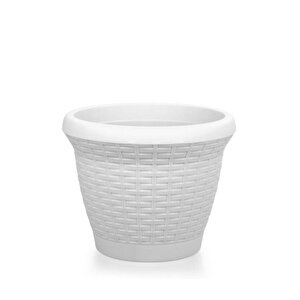 So-hs06 Plastik Hasır Desenli Dekoratif Saksı 42 Litre No 6 Kirli Beyaz