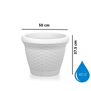 So-hs06 Plastik Hasır Desenli Dekoratif Saksı 42 Litre No 6 Kirli Beyaz