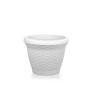So-hs04 Plastik Hasır Desenli Dekoratif Saksı 15 Litre No 4 Kirli Beyaz