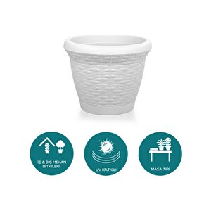 So-hs04 Plastik Hasır Desenli Dekoratif Saksı 15 Litre No 4 Kirli Beyaz