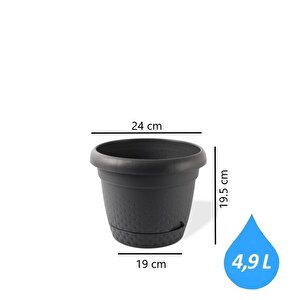 Krs-343 Dekoratif İnci Bitki Çiçek Saksı Takımı 4.9 Litre No 3 Antrasit