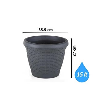 So-hs04 Plastik Hasır Desenli Dekoratif Saksı 15 Litre No 4 Antrasit