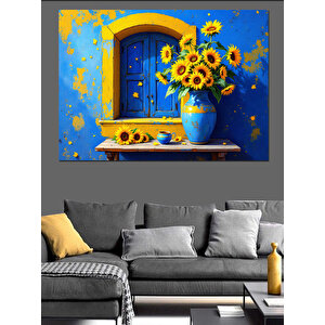 Mavi Pencere Dekoratif Kanvas - Mdf Ahşap Tablo