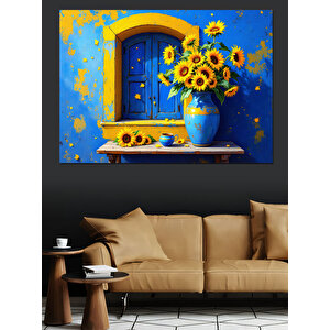 Mavi Pencere Dekoratif Kanvas - Mdf Ahşap Tablo