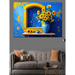 Mavi Pencere Dekoratif Kanvas - Mdf Ahşap Tablo 70x100 cm