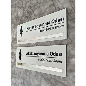 Gümüş Aynalı Parlak Beyaz Seri Bay& Soyunma Odası Yönlendirme Levha Seti Kapı İsimliği