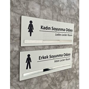 Gümüş Aynalı Parlak Beyaz Seri Bay& Soyunma Odası Yönlendirme Levha Seti Kapı İsimliği