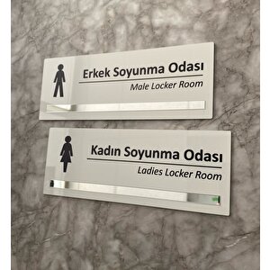 Gümüş Aynalı Parlak Beyaz Seri Bay& Soyunma Odası Yönlendirme Levha Seti Kapı İsimliği