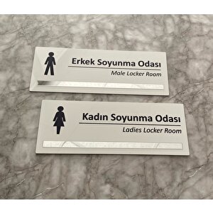 Gümüş Aynalı Parlak Beyaz Seri Bay& Soyunma Odası Yönlendirme Levha Seti Kapı İsimliği