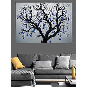 Mavi Meyveli Ağaç Dekoratif Kanvas - Mdf Ahşap Tablo 70x100 cm