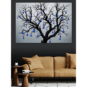 Mavi Meyveli Ağaç Dekoratif Kanvas - Mdf Ahşap Tablo 70x100 cm