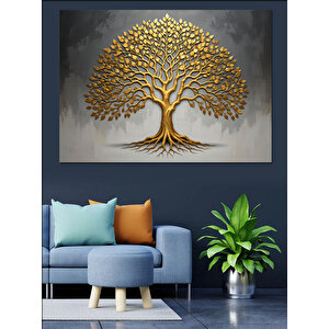 Altın Renkli Hayat Ağacı Dekoratif Kanvas - Mdf Ahşap Tablo 50x70 cm