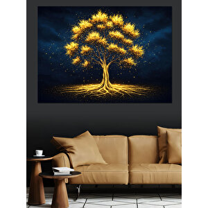 Altın Parıltılı Hayat Ağacı Dekoratif Kanvas - Mdf Ahşap Tablo